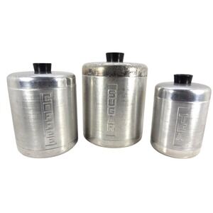 Vintage Mid Century Metasco Aluminum Kitchen Canister Set Sugar Coffee Tea